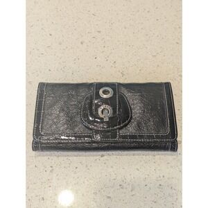 Guess Women's Black Buckle Wallet Tri‎ Fold Multi Pocket